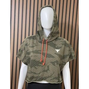 Under Armour Project Rock Women's XS Green Hoodie Fleece Drawstring Cropped Camo